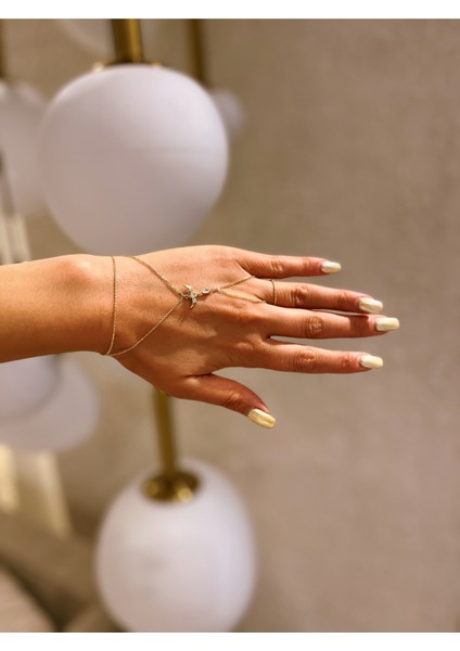 14K Altın Rengi Zirkon Taşlı Kuyumcu Melek Model Şık Zarif Tasarım Şahmeran Bileklik