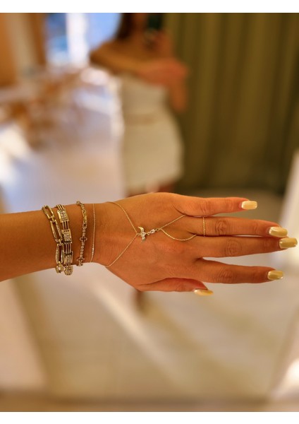 14K Altın Rengi Zirkon Taşlı Kuyumcu Melek Model Şık Zarif Tasarım Şahmeran Bileklik modelleri