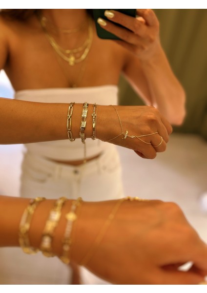 14K Altın Rengi Zirkon Taşlı Kuyumcu Melek Model Şık Zarif Tasarım Şahmeran Bileklik fırsatları