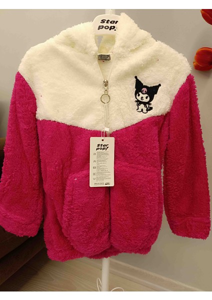 Kız Çocuk Kapşonlu Pembe Peluş Hırka