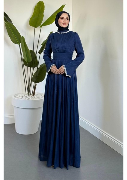 Saoris Boynu Kolu Taşlı Jan Jan Abiye Lacivert