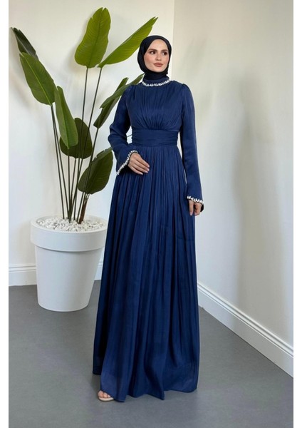 Saoris Boynu Kolu Taşlı Jan Jan Abiye Lacivert fiyatları