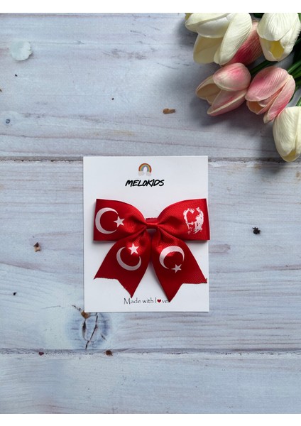 Atatürk ve Bayrak Desenli Kurdele Saç Tokası 19 Mayıs,29 Ekim,23 Nisan