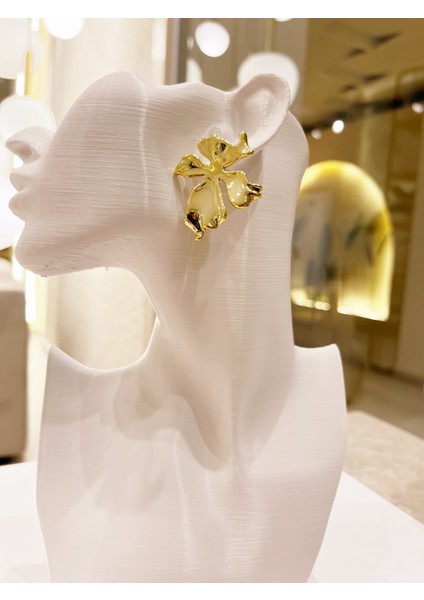 Altın Kaplama Asimetrik Bohem Tarz Çiçek Model Küpe 1 Çift modelleri