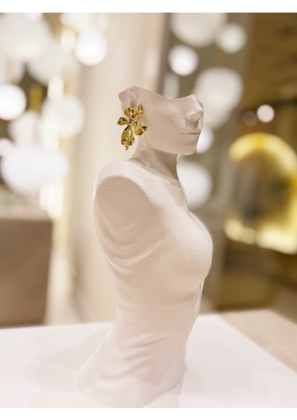 Altın Kaplama Asimetrik Bohem Tarz Çiçek Model Küpe 1 Çift