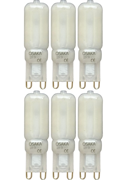 (6 adet) Osaka buzlu 5W Beyaz Işık (6500K) G9 Duylu LED Kapsül Ampul