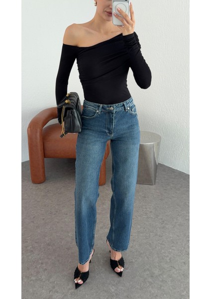 Yıkamalı Koyu Mavi Straight Jean modelleri