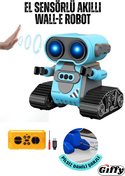 Oyuncak Uzaktan Kumandalı El Sensörlü Akıllı Wall-E Robot Dahili Şarjlı Işıklı Sesli Fonksiyon Sarı ve Mavi fiyatları
