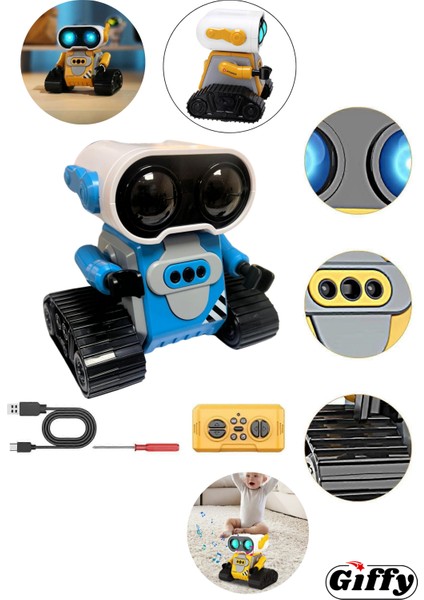 Oyuncak Uzaktan Kumandalı El Sensörlü Akıllı Wall-E Robot Dahili Şarjlı Işıklı Sesli Fonksiyon Sarı ve Mavi modelleri