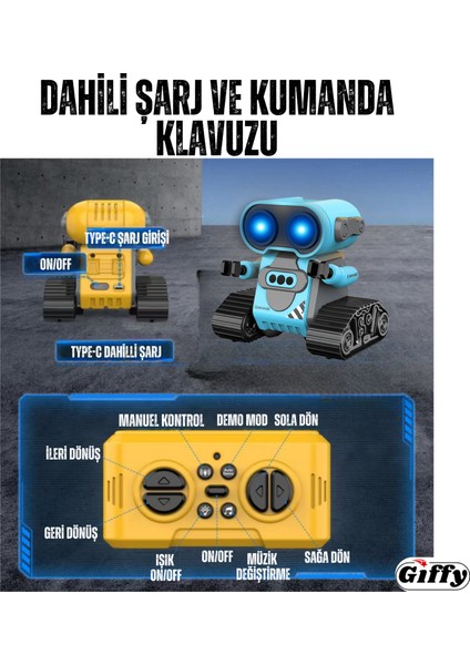 Oyuncak Uzaktan Kumandalı El Sensörlü Akıllı Wall-E Robot Dahili Şarjlı Işıklı Sesli Fonksiyon Sarı ve Mavi