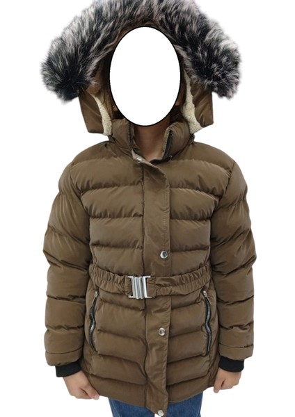 Kız Çocuk Su Itici Özellikli Fermuar Çıtçıt Kapamalı Kuşaklı Kürklü Kahverengi Mont fiyatları