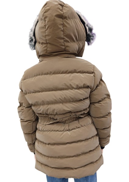 Kız Çocuk Su Itici Özellikli Fermuar Çıtçıt Kapamalı Kuşaklı Kürklü Kahverengi Mont modelleri