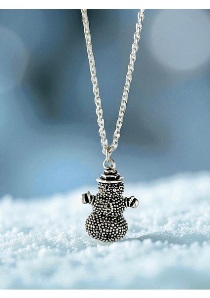 Kardan Adam Parlak Unisex Tasarım 925 Ayar Gümüş Kolye