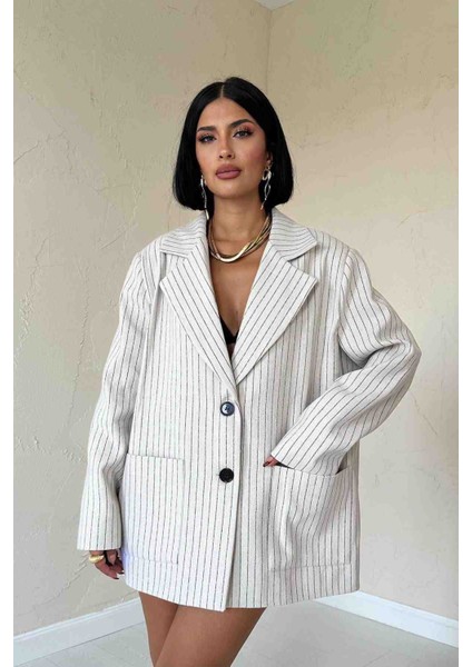 Çizgili Oversize Blazer Ceket