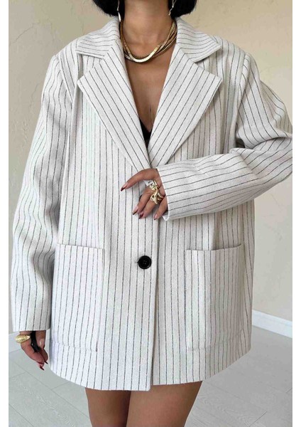 Çizgili Oversize Blazer Ceket modelleri