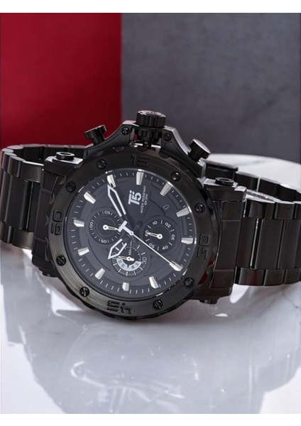 Erkek Kol Saati – Tam Siyah Çelik Kordon – Siyah Kasa & Kadran – Kronograf & Takvim – Su Geçirmez fiyatları