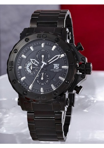 Erkek Kol Saati – Tam Siyah Çelik Kordon – Siyah Kasa & Kadran – Kronograf & Takvim – Su Geçirmez modelleri