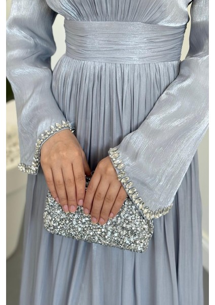 Saoris Boynu Kolu Taşlı Jan Jan Abiye Gri fırsatları