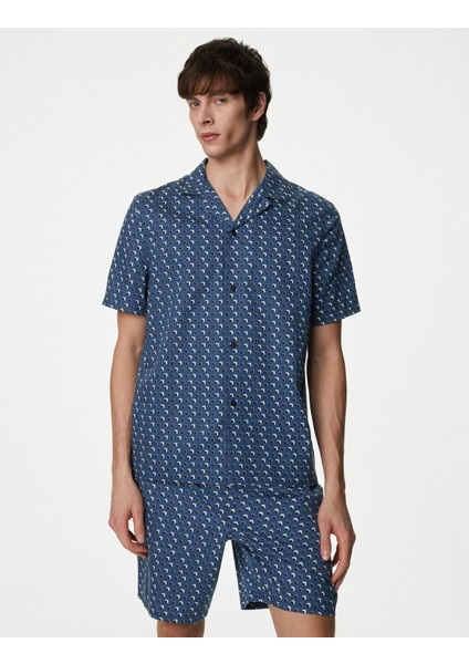 Kısa Kollu Desenli Supima® Pijama Üstü