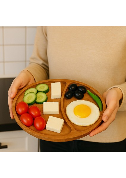 35X25 Masif Kayın Ahşap Bölmeli Sunumluk | Kahvaltı Tabağı, Çerezlik, Peynir & Servis Sunum Tahtası