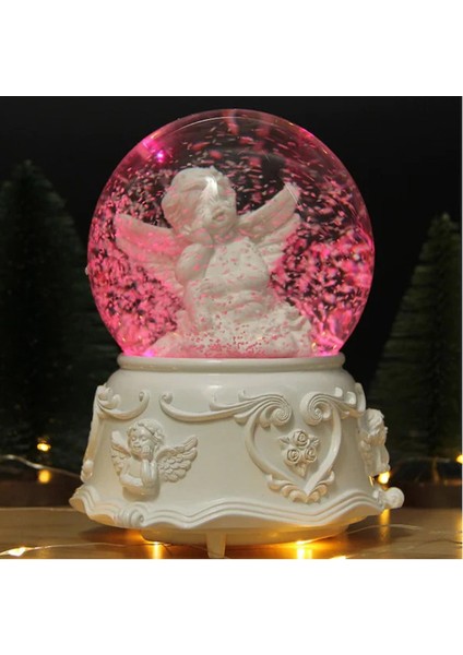 Masum Melek Büyük Boy Işıklı Müzikli Otomatik Kar Püskürten Kar Küresi