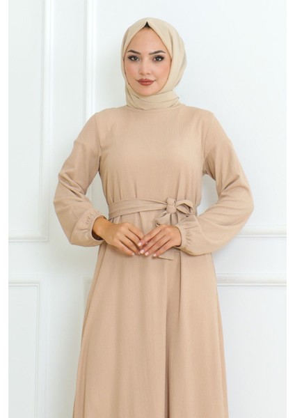 Bürümcük Kemerli Elbise Vızon - 48 modelleri