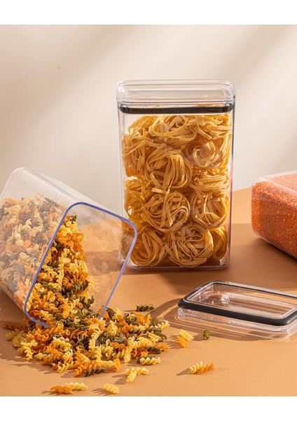 5'li Vakumlu Contalı Kare Erzak,un,bakliyat Saklama Kabı SETI-1X700 ML-2X1000 ML-1X1400 ML-1X2100 ml