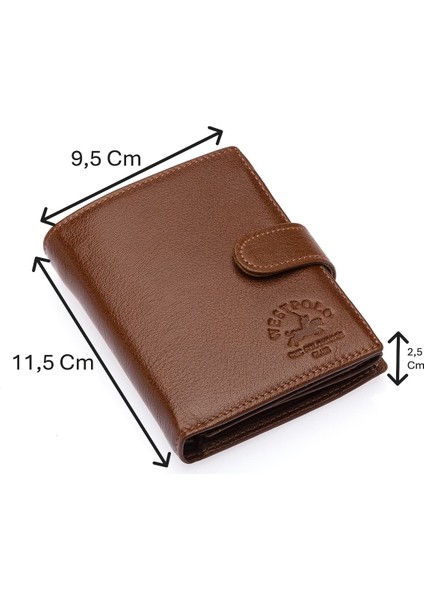 Bozuk Para Kağıt Para ve Bol Kart Bölmeli Hakiki Flötr Deri Patlı Erkek Cüzdanı - Taba