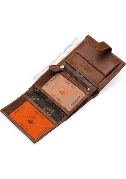 Bozuk Para Kağıt Para ve Bol Kart Bölmeli Hakiki Flötr Deri Patlı Erkek Cüzdanı - Taba fırsatları