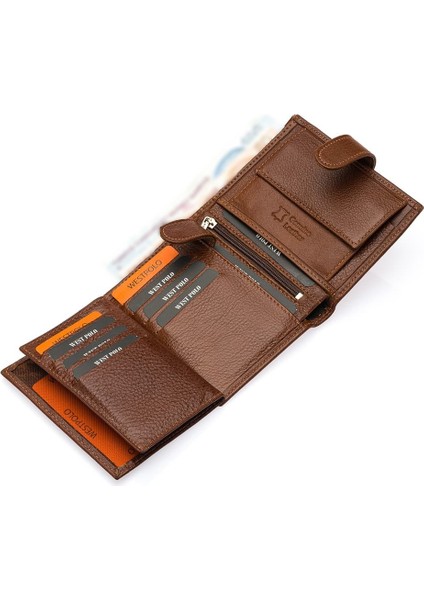 Bozuk Para Kağıt Para ve Bol Kart Bölmeli Hakiki Flötr Deri Patlı Erkek Cüzdanı - Taba indirimleri