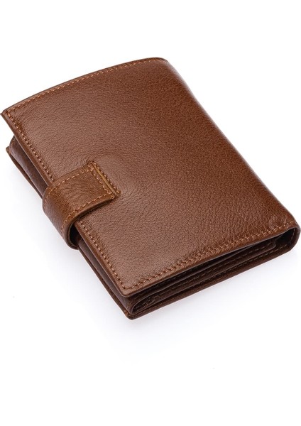 Bozuk Para Kağıt Para ve Bol Kart Bölmeli Hakiki Flötr Deri Patlı Erkek Cüzdanı - Taba