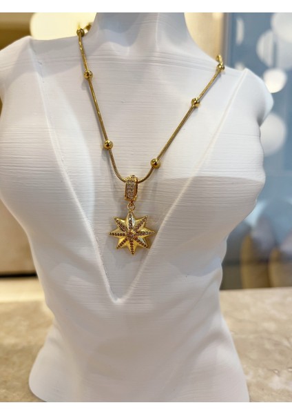 Yıldız Desen Çelik Kararmaz Paslanmaz Tasarım Özel Zincirli Kolye 1 Adet