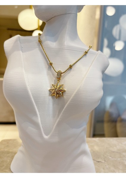 Yıldız Desen Çelik Kararmaz Paslanmaz Tasarım Özel Zincirli Kolye 1 Adet