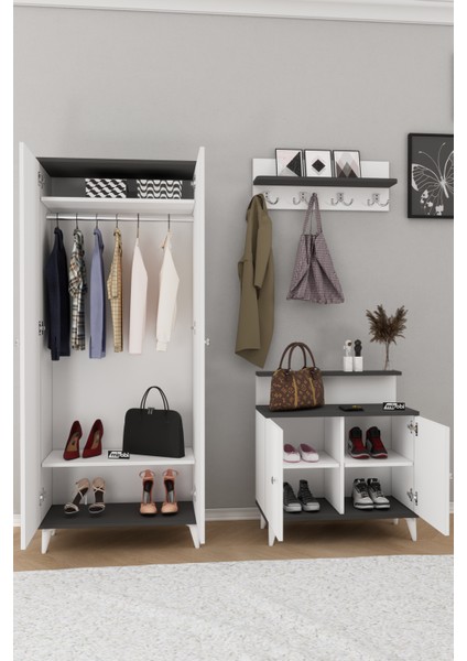 Alvo Vestiyer Takımı 2 Kapaklı Askılıklı Ayakkabılık Dolabı Beyaz Antrasit fiyatları