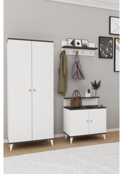 Alvo Vestiyer Takımı 2 Kapaklı Askılıklı Ayakkabılık Dolabı Beyaz Antrasit modelleri