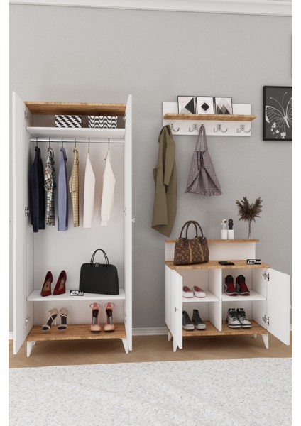 Alvo Vestiyer Takımı 2 Kapaklı Askılıklı Ayakkabılık Dolabı Beyaz Çam fiyatları