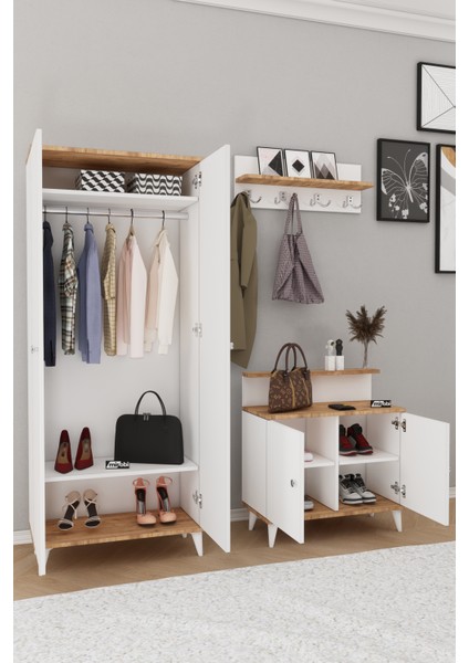 Alvo Vestiyer Takımı 2 Kapaklı Askılıklı Ayakkabılık Dolabı Beyaz Çam fırsatları