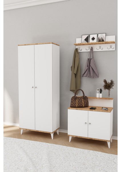 Alvo Vestiyer Takımı 2 Kapaklı Askılıklı Ayakkabılık Dolabı Beyaz Çam indirimleri