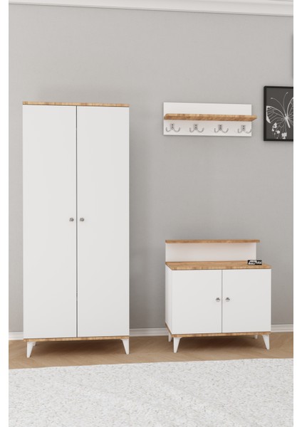 Alvo Vestiyer Takımı 2 Kapaklı Askılıklı Ayakkabılık Dolabı Beyaz Çam