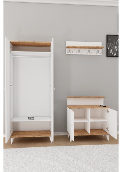 Alvo Vestiyer Takımı 2 Kapaklı Askılıklı Ayakkabılık Dolabı Beyaz Çam