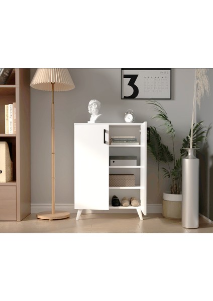 4 Raflı 2 Kapaklı Ayakkabılık Çok Amaçlı Dolap Banyo Dolabı Mutfak Dolabı Beyaz