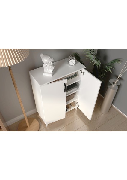 4 Raflı 2 Kapaklı Ayakkabılık Çok Amaçlı Dolap Banyo Dolabı Mutfak Dolabı Beyaz fırsatları