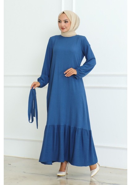 Bürümcük Kemerli Elbise Indgo - 46