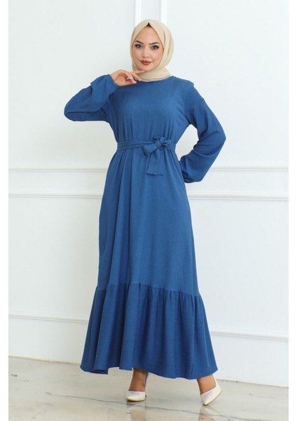 Bürümcük Kemerli Elbise Indgo - 46 modelleri