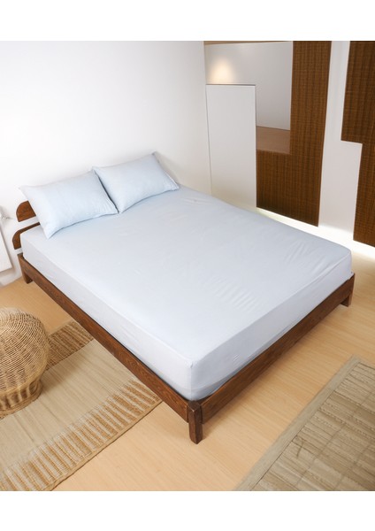 Mavi Çift Kişilik Lastikli Çarşaf