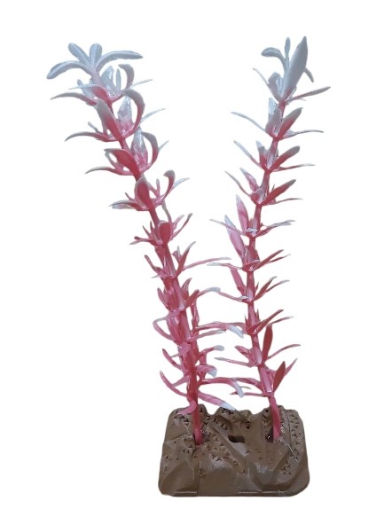 Akvaryum Yapay Bitki Süsü Kedi Tırnağı Pembe Beyaz 14 cm