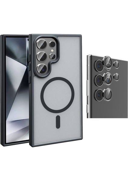 Galaxy S23 Ultra Kılıf M-safe Şarj Özellikli Mat Arka Yüzey Zore Sio Kapak + Kamera Lens Koruyucu