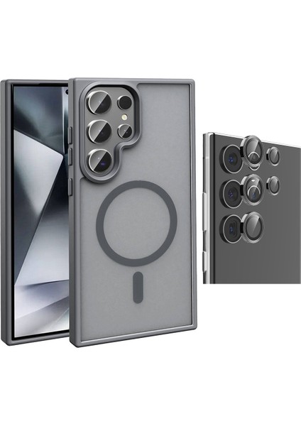 Galaxy S23 Ultra Kılıf M-safe Şarj Özellikli Mat Arka Yüzey Zore Sio Kapak + Kamera Lens Koruyucu