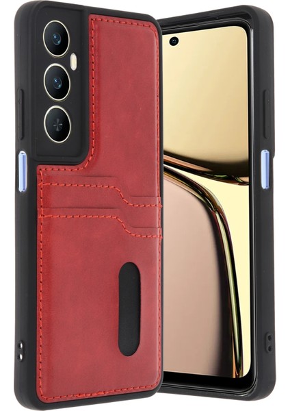 Ds-Derin Newface Realme C65 Sara Kartvizitli Deri Kılıf - Kırmızı