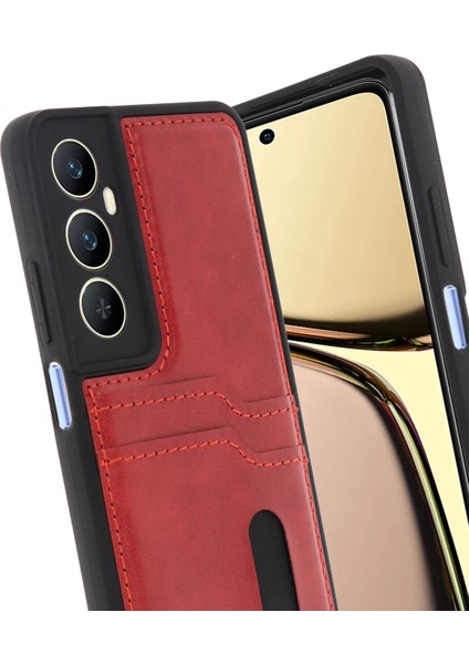 Ds-Derin Newface Realme C65 Sara Kartvizitli Deri Kılıf - Kırmızı modelleri